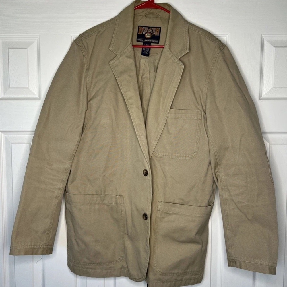 Duluth Trading Co. Heavy Cotton Men's Large TALL Khaki Tan Utility Blazer Jacket